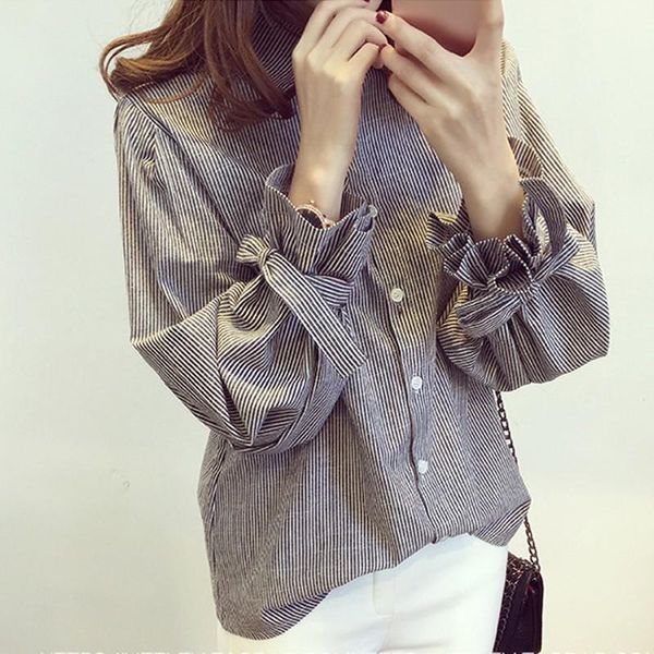 

women's t-shirt autumn winter fashion women striped pattern bow sleeve shirt, White