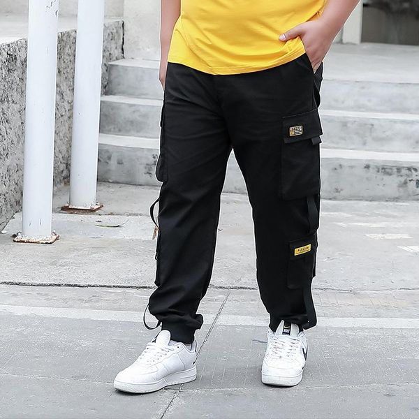 

men's pants 9xl overalls casual trousers trend summer thin section plus size 8xl sports beam feet nine points men cargo, Black