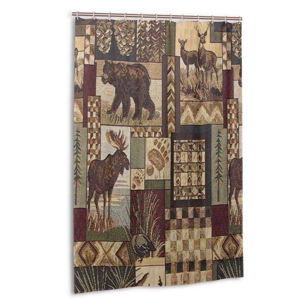 

nature rustic mountain pines lodge bear waterproof polyester fabric bathroom curtains set with hooks modern bathroom decor(48 x
