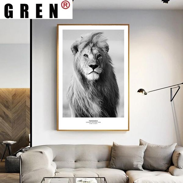 

paintings gren lion posters print black white africa wall art wildlife animal canvas painting modern picture living room home decor