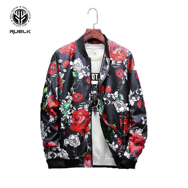 

men's jackets ruelk 2021 spring and autumn flower printing casual stand-up collar jacket large size zipper all-match outwear, Black;brown