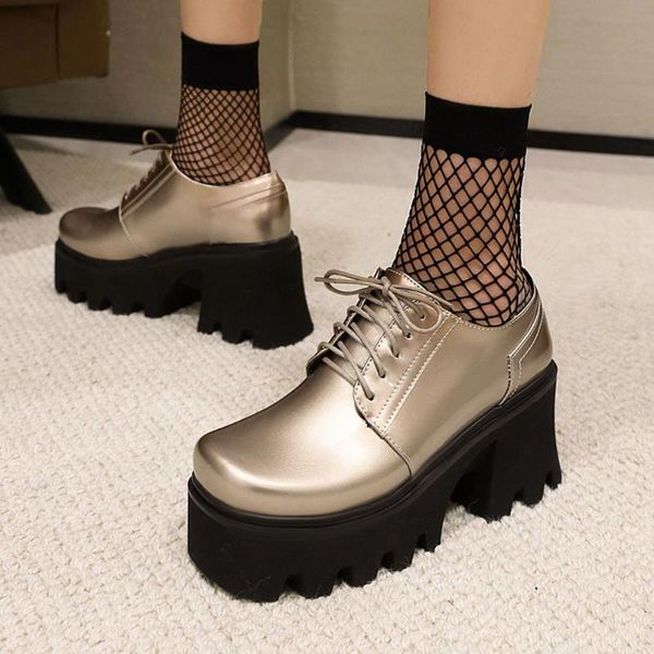 

fashionable drop sale shoes woman gothic style lace-up high platform big size 44 spring stylish bright color dress, Black
