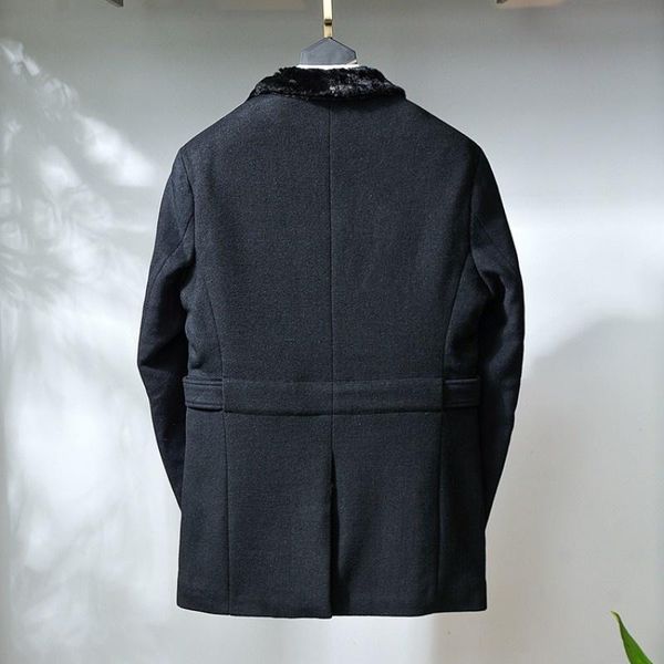 

men's wool & blends winter men fashion slim fit mid-length woolen coat thickening single-breasted lapel pocket jacket business casual b, Black