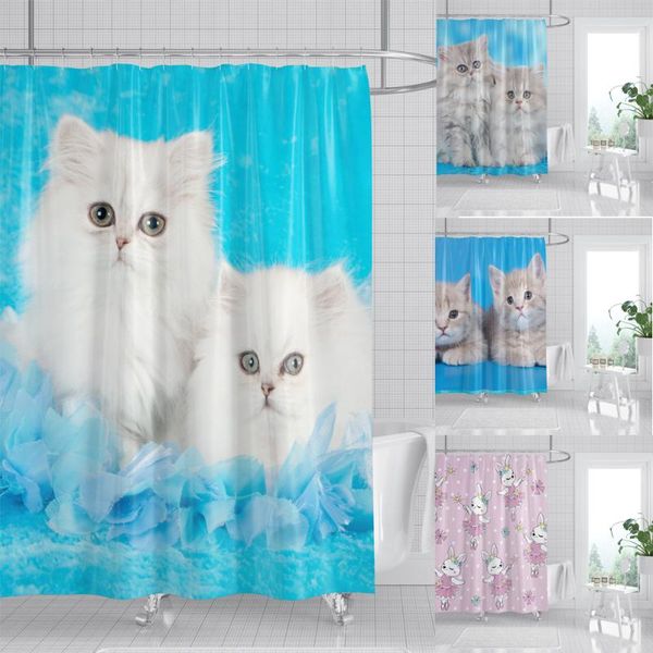 

shower curtains 3d print cat curtain kitty hang waterproof bathroom accessories home decoration 180x180cm