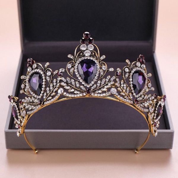 

hair clips & barrettes charming purple crystal bridal crown tiaras headbands magnificent rhinestone diadem for wedding accessories ea, Golden;silver