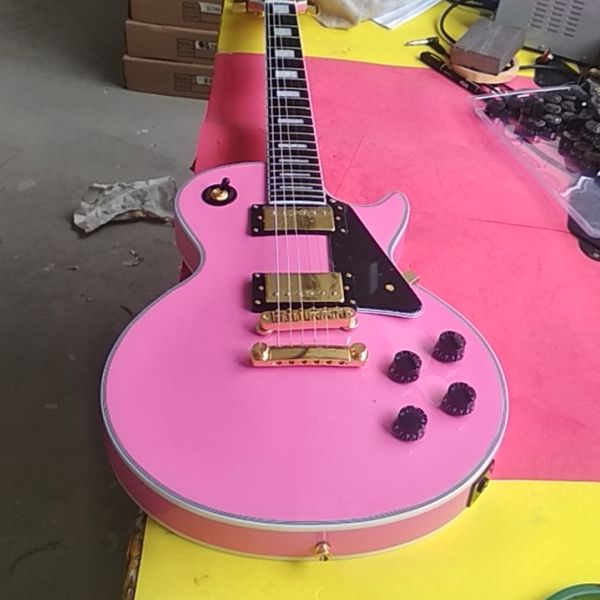 

customized ebony fretboard pink electric guitar