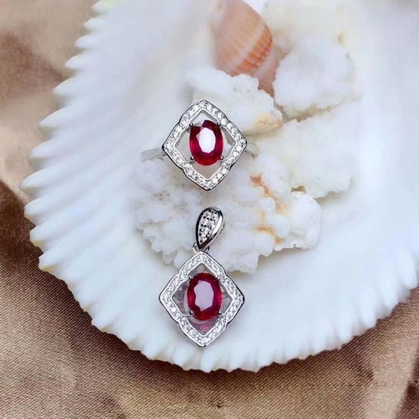 

shilovem 925 silver sterling ruby pendants rings fine jewelry trendy women party gift 5*7mm mtz050788agh bracelet, earrings & necklace, Black