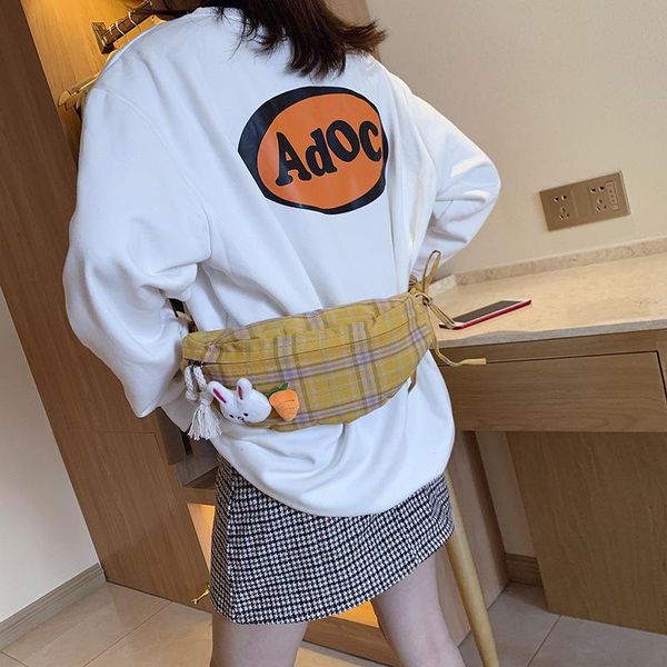 

japanese harajuku canvas bag luggage women's breast small fresh lovely animal lattice slant hip hop personality waist bags