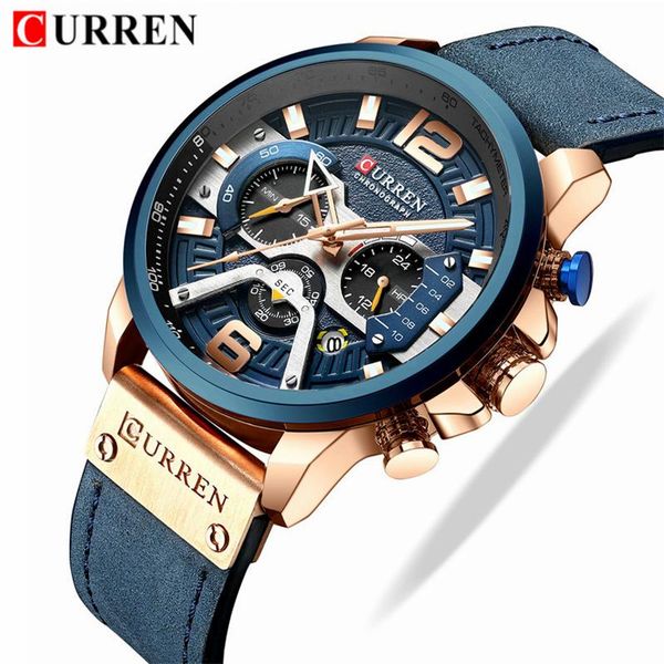 

wristwatches curren mens watches quartz gold watch men leather military waterproof sport wristwatch relogio masculino, Slivery;brown