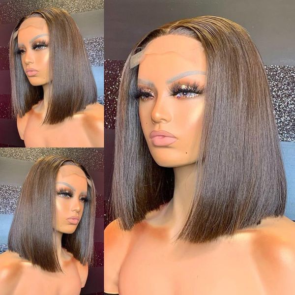 

lace wigs wigirl bone straight short bob human hair brazilian closure frontal wig pre plucked remy glueless full for black woman, Black;brown