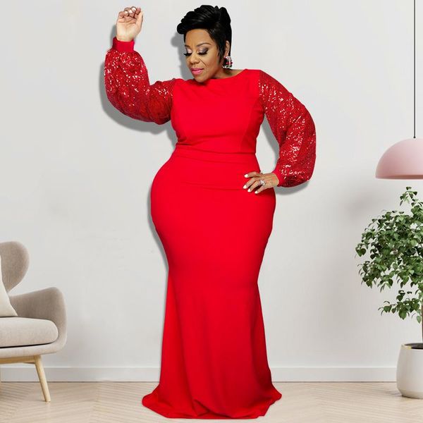 

ethnic clothing african dresses for women 2021 autumn winter long sleeve sequin christmas party maxi dress plus size clothes, Red