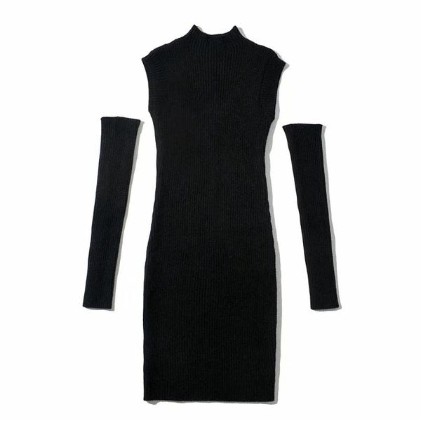 

woman sleeveless with sleeve knitted mini dress casual dresses, Black;gray