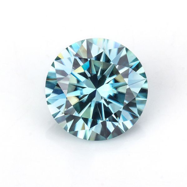 Cor azul redondo moissanite solto pedras preciosas 1ct (6.5mm) vvs clareza diamante jóias diy material corações e corte de seta