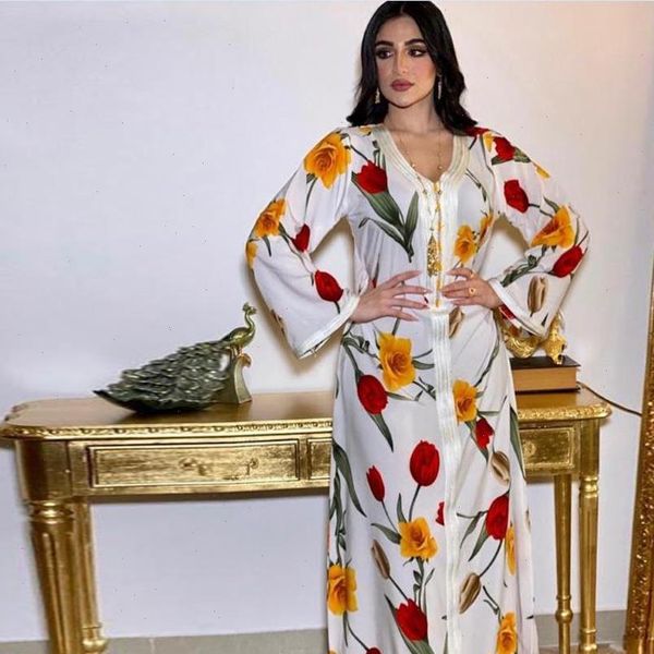 

ethnic maxi womens dress long for women v neck ribbon sleeve abaya dresses white floral print dubai arabic clothes, Black;gray