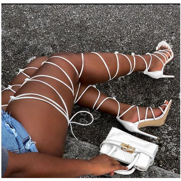 

sandals slim cross 2021 stiletto women's shoes roman, Black