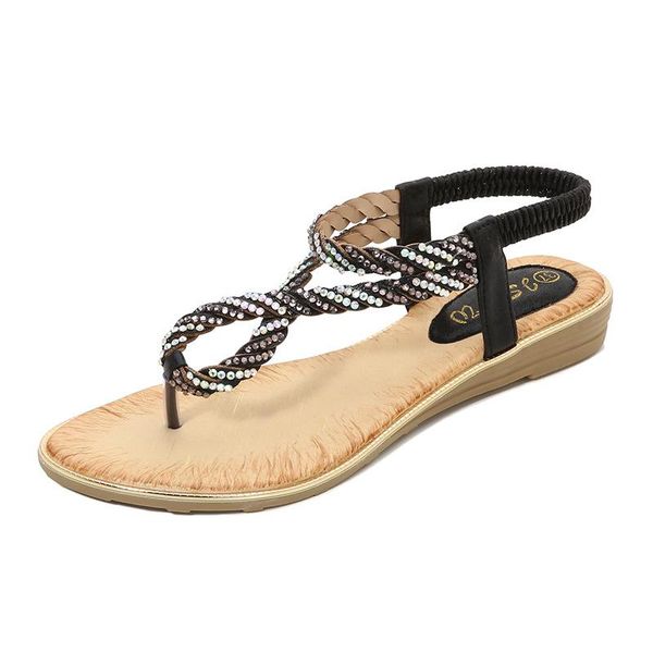 

sandals women's shoes water drill clip toe elastic band sequin, Black