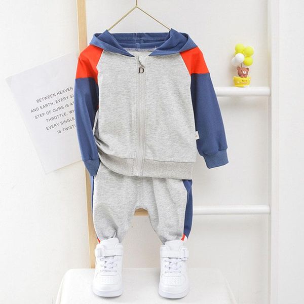 

clothing sets children 2pcs baby casual long sleeve color matching hooded outerwear + trousers suit boy kid fashion outfit infant set, White
