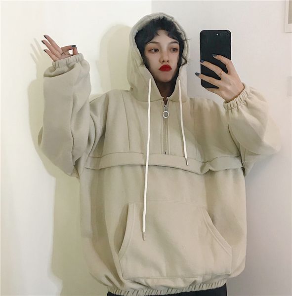 

autumn and winter clothes plush thickened large women's hooded sweater korean version trendy students loose 6620 pass, Blue;black
