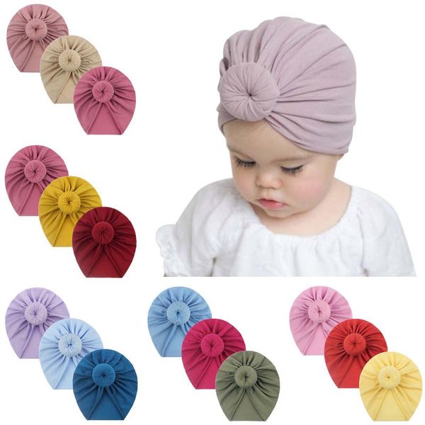 

toddler kids baby girls solid turban knotted hat cotton beanie winter cap headwear hair accessories hooded hats caps &, Yellow
