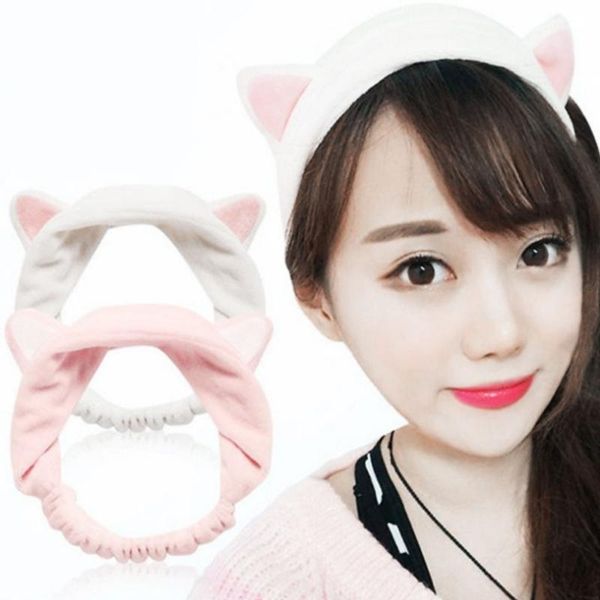 

cute cat ear headband women hair band wash shower make up elastic on head retailsale caps