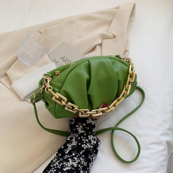 

evening bags folds small soft pu leather crossbody shoulder bag for women 2021 thick chain design clutch purses and handbags female dumpling