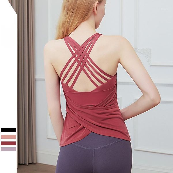 

fake two-piece sports vest beauty back yoga wear shockproof breathable moisture absorption quick-drying running fitnessunderwear outfit