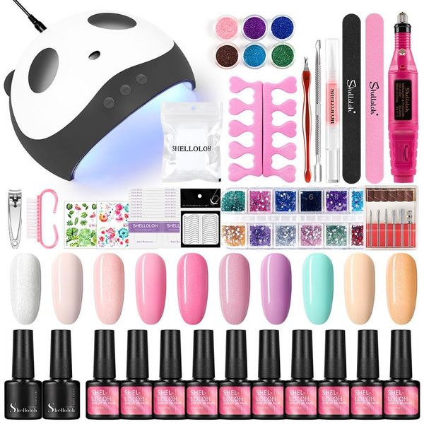 

set shelloloh gel with uv led lamp tool all for soak off varnish nail polish manicure kit