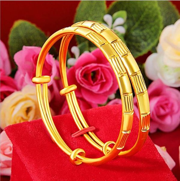 

bangle 2pcs/lot bamboo sandblasting 24k gold bracelet push and pull bangles for women bride wedding classic jewelry gifts, Black