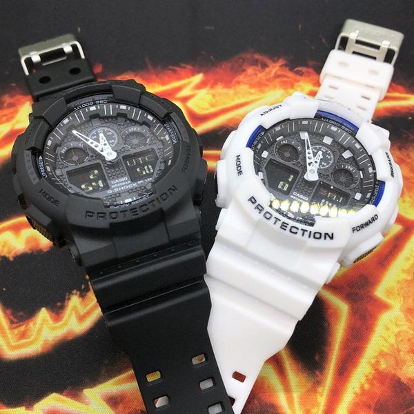 

wristwatches ga100 luxury military digital watch sports leisure for men silicone band waterproof quartz relogio masculino, Slivery;brown