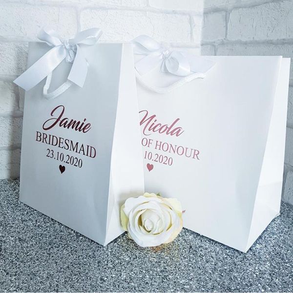 

gift wrap personalised rose bag luxury white with ribbon wedding bridesmaid bridal party
