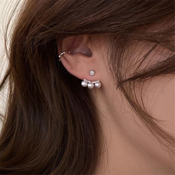 

korea fashion shiny crystal imitation pearl stud earrings for women girls simple chic jewelry wedding gifts, Golden;silver