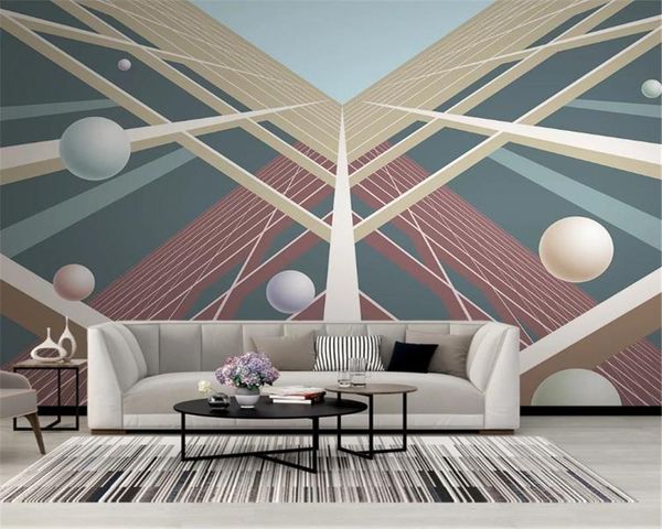 

wallpapers 3d wallpaper living room modern and simple three-dimensional geometric city building space art silk mural