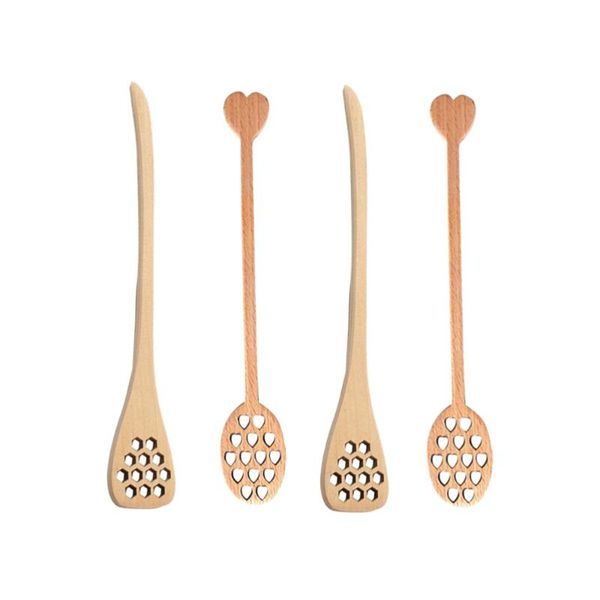 

spoons 4pcs wooden heart-shaped and drop-shaped honey stirring spoon honeycomb hollow carving mixing stick