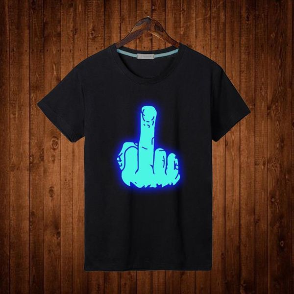 

middle finger glow fashion black men color logo noctilucent tees clothes unisex, White;black