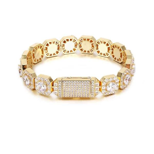 

12mm wide 7-9 inch rock chain bracelet for man rhodium/gold color, pave sparkly cubic zircon hip hop jewelry men link,, Black