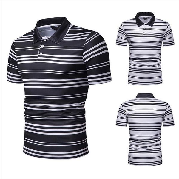 

transverse stripe summer men polos cotton shirt short sleeve slim business casual fit, White;black