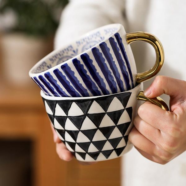 

mugs creative hand painted ceramic handgrip cup mug for tea coffee milk cups with golden handle teacup kitchen drinkware home decor