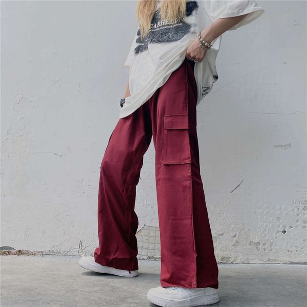 

18 trendy summer wine red casual pants women's slim overalls straight, Black;white