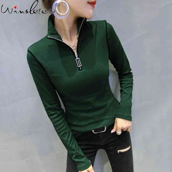 

women's t-shirt fall winter korean style t-shirt fashion turtleneck solid women ropa mujer stretchy bottoming shirt all match, White
