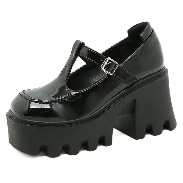 

bonjomarisa brand platform chunky marry janes high heels women pumps t-strap punk cosplay goth fashion shoes, Black