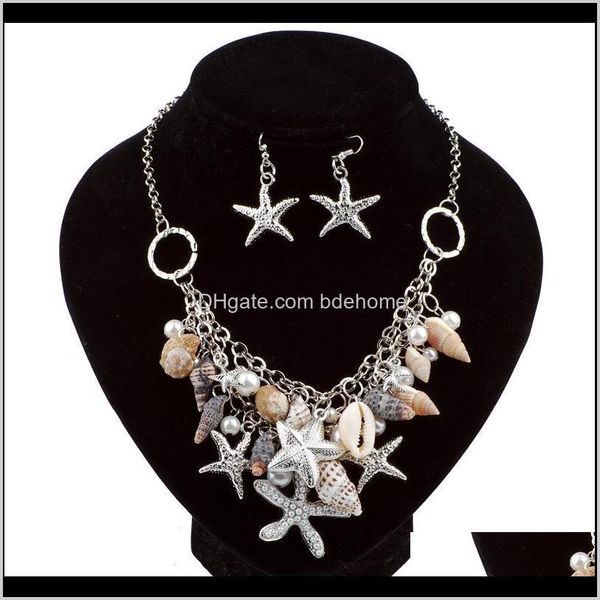 

earrings & necklace sets drop delivery 2021 amazon summer sea style shell pearl statement jewelry set wholesale custom-made hbsiz, Silver