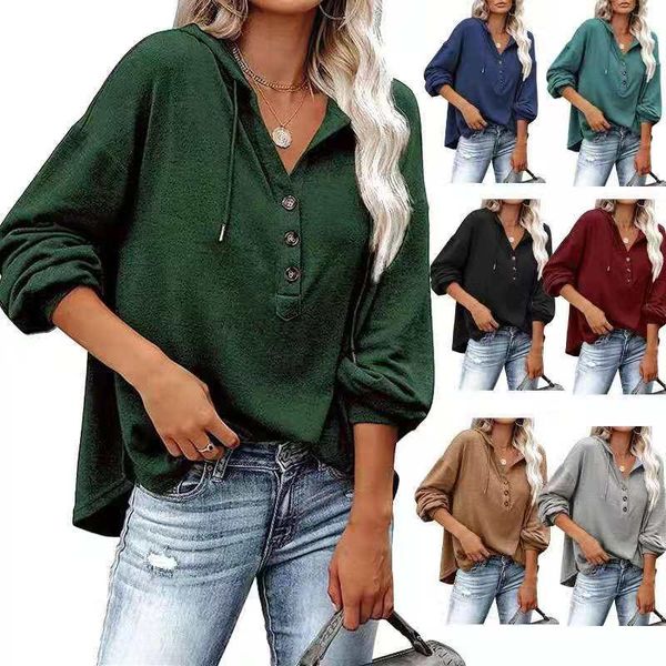

women's hoodies & sweatshirts wholesale hooded women plain button v-neck sweatshirt hoodie for, Black