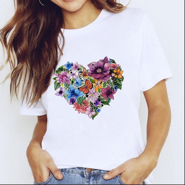 

t women shirts for love flower butterfly kawaii 90s style clothing print lady graphic shirt ladies female tee, White