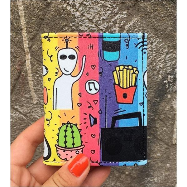 Alien-Cactus Clip Art Logo-Halter, PVC, transparent, für Damen, kurze Geldbörse, Mini-Geldkartenhalter, Unisex-Geldbörse mit Reißverschluss
