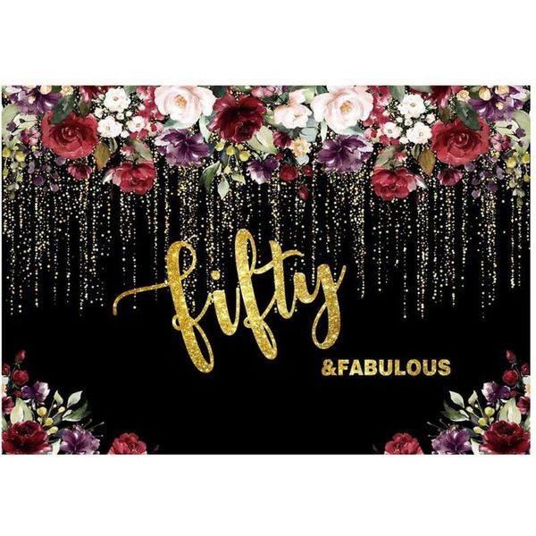 

party decoration flowers gold 50th birthday backdrop lady golden glitter pography fifty years old age floral cake table decorations
