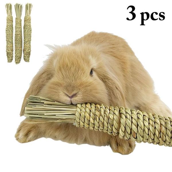 

small animal supplies 3pcs chew toys natural grass carrot shape molar sticks pets teething toy for guinea pigs rat hamster