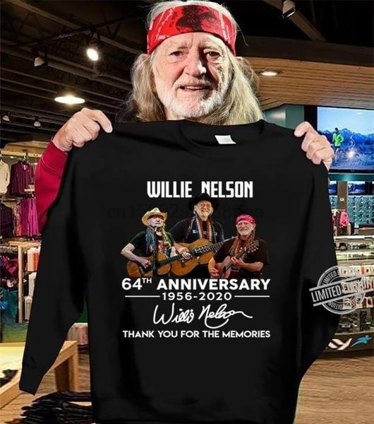 

men's t-shirts willie nelson 64th onniversory 1956 2021 signoture thonk you for the menories shirt, White;black