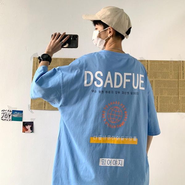 

men's t-shirts summer hong kong short-sleeved t-shirt male tide brand printing half-sleeved loose trend five-point sleeve ins net red s, White;black