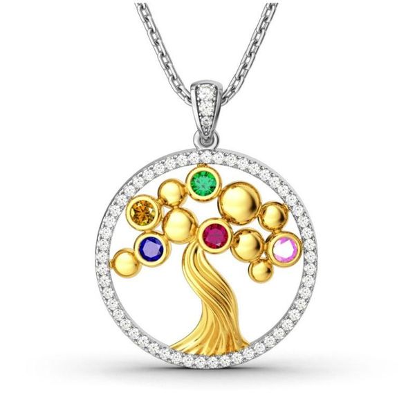 

fashion tree of life round pendant women zircon five-color necklace romantic banquet wedding charm jewelry gift chains, Silver