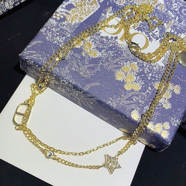 

pearl family double layer necklace letter diamond necklace femininity, Silver